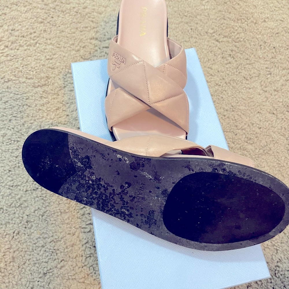 Prada quilted sandals nude beige